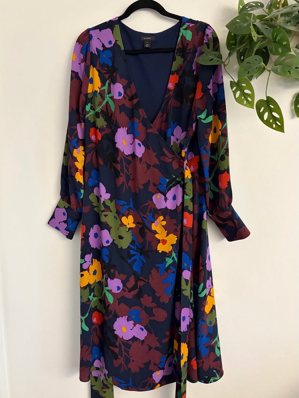 Halogen Navy Floral Wrap Dress with Multicolor Blooms